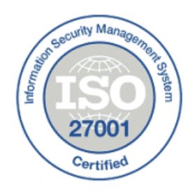 התמונה כוללת לוגו עגול לאישור ISO 27001. מערכת ניהול אבטחת מידע מקיפה את החלק העליון, בעוד שמוסמך מקיפה את החלק התחתון. בבסיסו, ISO 27001 מוצג לראווה על רקע גלובלי, המסמל את האמון העולמי בשירותי תרגום (שירותי תרגום).