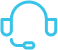 A simple blue icon of a headset with a microphone, typically used to symbolize audio support or customer service. The headset consists of two ear pads and a connecting headband.