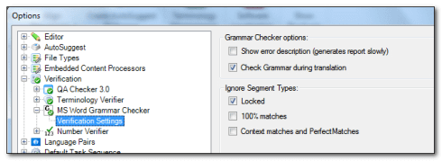 צילום מסך של חלון הגדרות MSWord המציג אפשרויות עבור בודק הדקדוק. תפריט בצד שמאל מפרט קטגוריות הגדרות שונות, כאשר הגדרות אימות מסומנות. בצד ימין, תיבות סימון עבור תכונות בודק דקדוק שונות נראות בבירור.